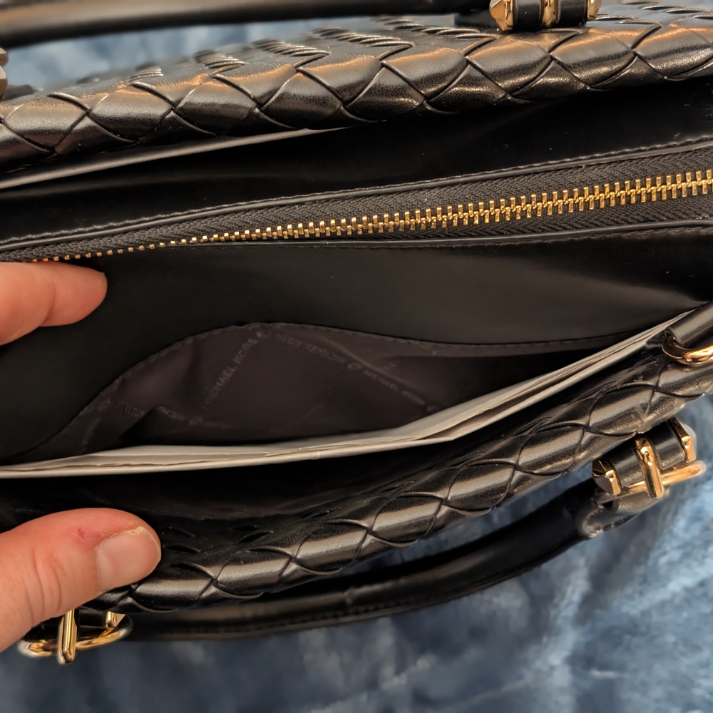 Michael Kors Marilyn Medium Woven Satchel Black No Crossbody Strap - Picture 6 of 10